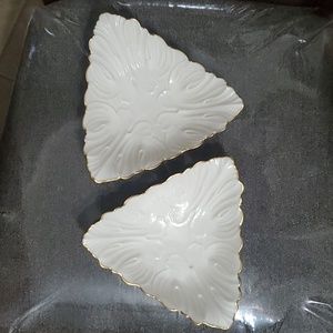 Lenox Triangle Ivory Porcelain Candy Nut Dish Gold Rim Decorative Bowl